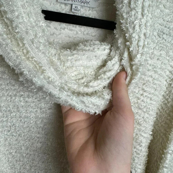 John Mark Ivory Cowl Neck Fuzzy Sweater 3/4 Sleeve - Picture 3 of 5
